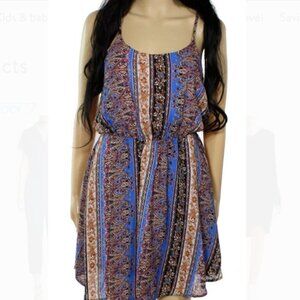 Everly Womens Mini Slip Dress Size S Blue Paisley Print Spaghetti Strap V Neck
